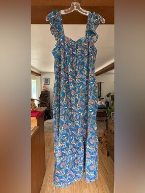 Knox Rose Blue Floral Maxi Dress with Ruffled Straps